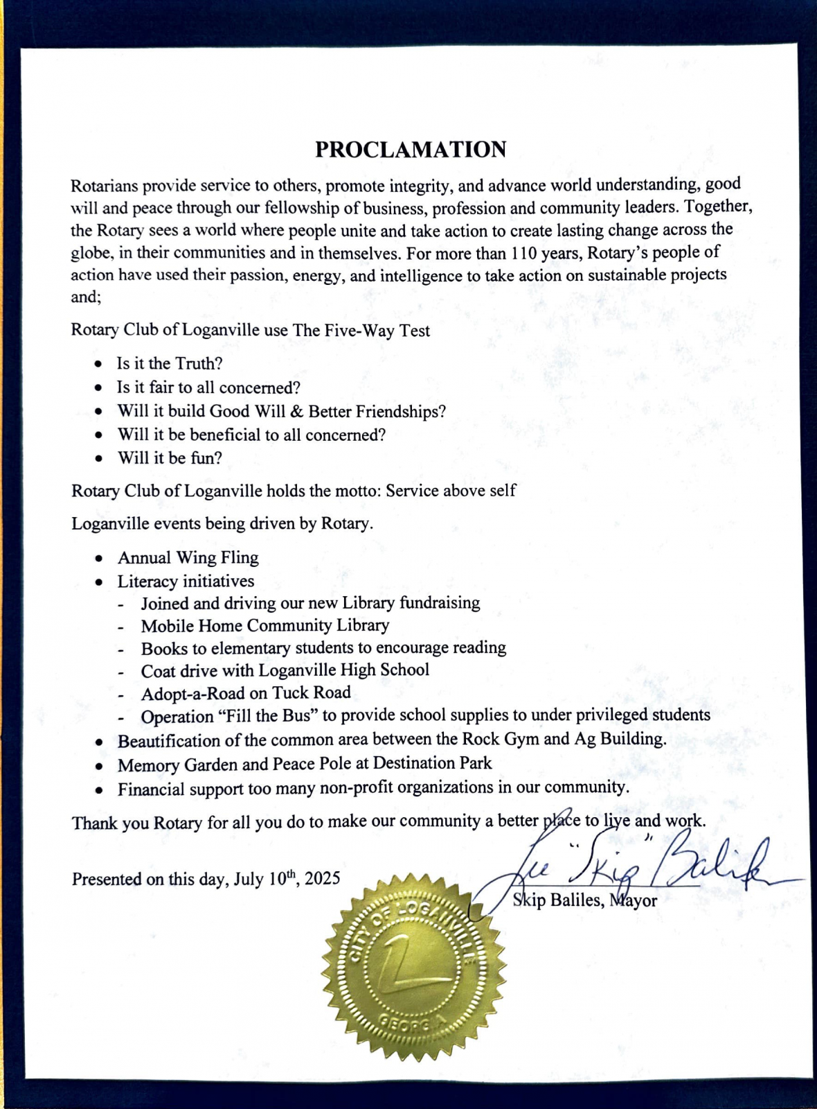 City of Loganville Proclamation