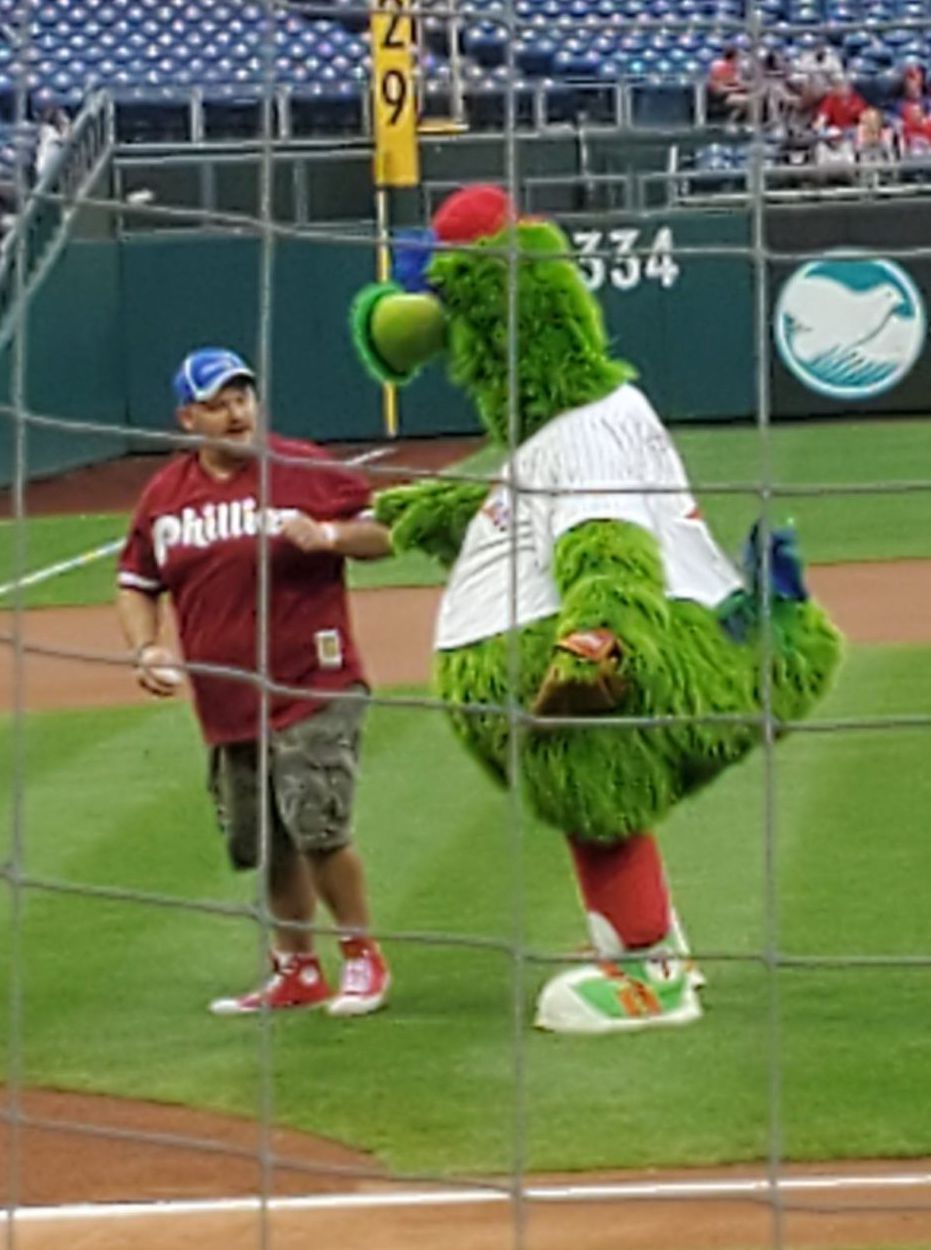 PDG Kevin threw out the first pitch and had a moment with the Phanatic 